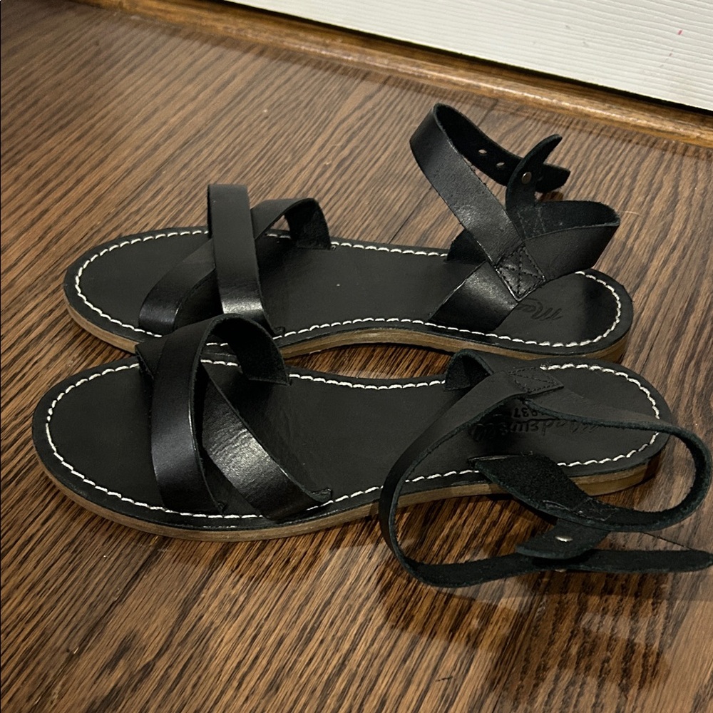 Madewell black leather boho strappy ankle strap sandals sz 6 - Picture 3 of 5